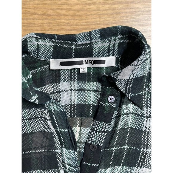 MCQ ALEXANDER MCQUEEN Fluid Tartan Plaid Silk Blouse Green Lace $610 - Picture 3 of 6